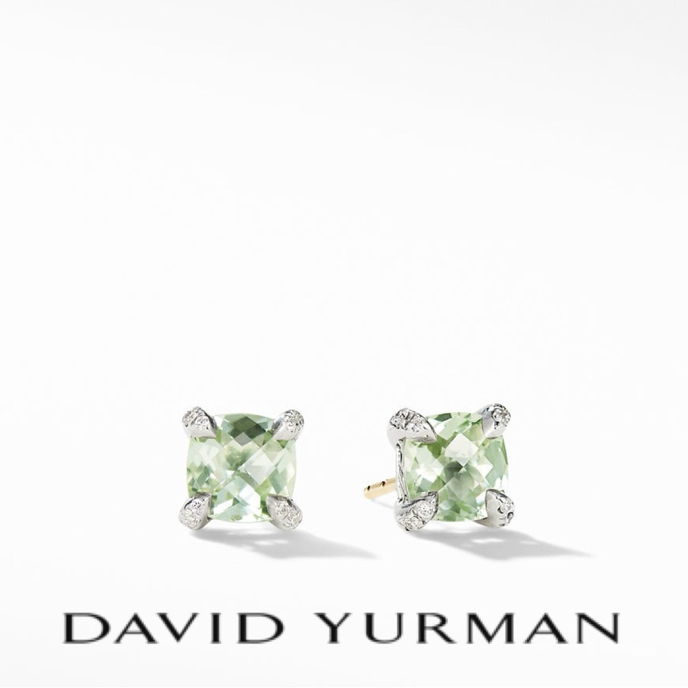 NWT David Yurman “Chatelaine” Prasiolite & Diamond Studs